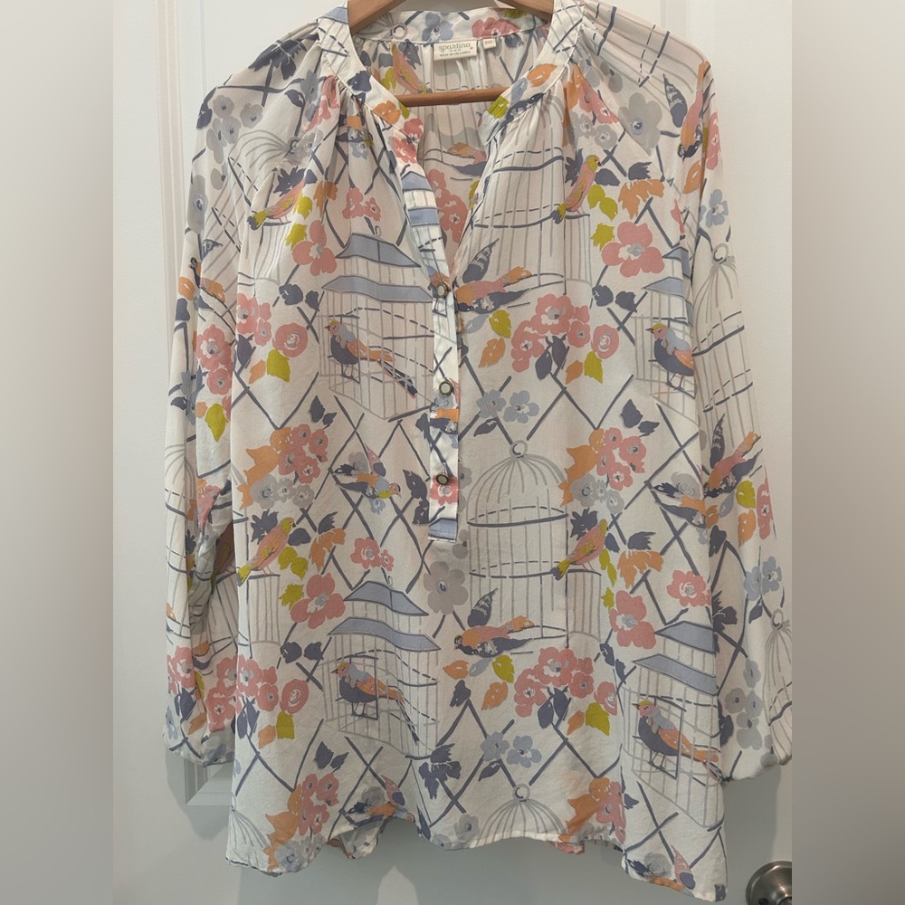 Spartina 449 Silk Long Sleeve Buttoned Blouse with Mandarin Collar